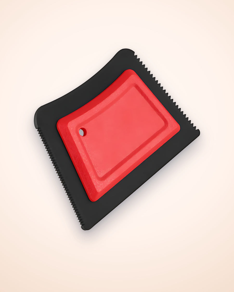 Reusable pet hair remover, red scraper with saw-tooth edge