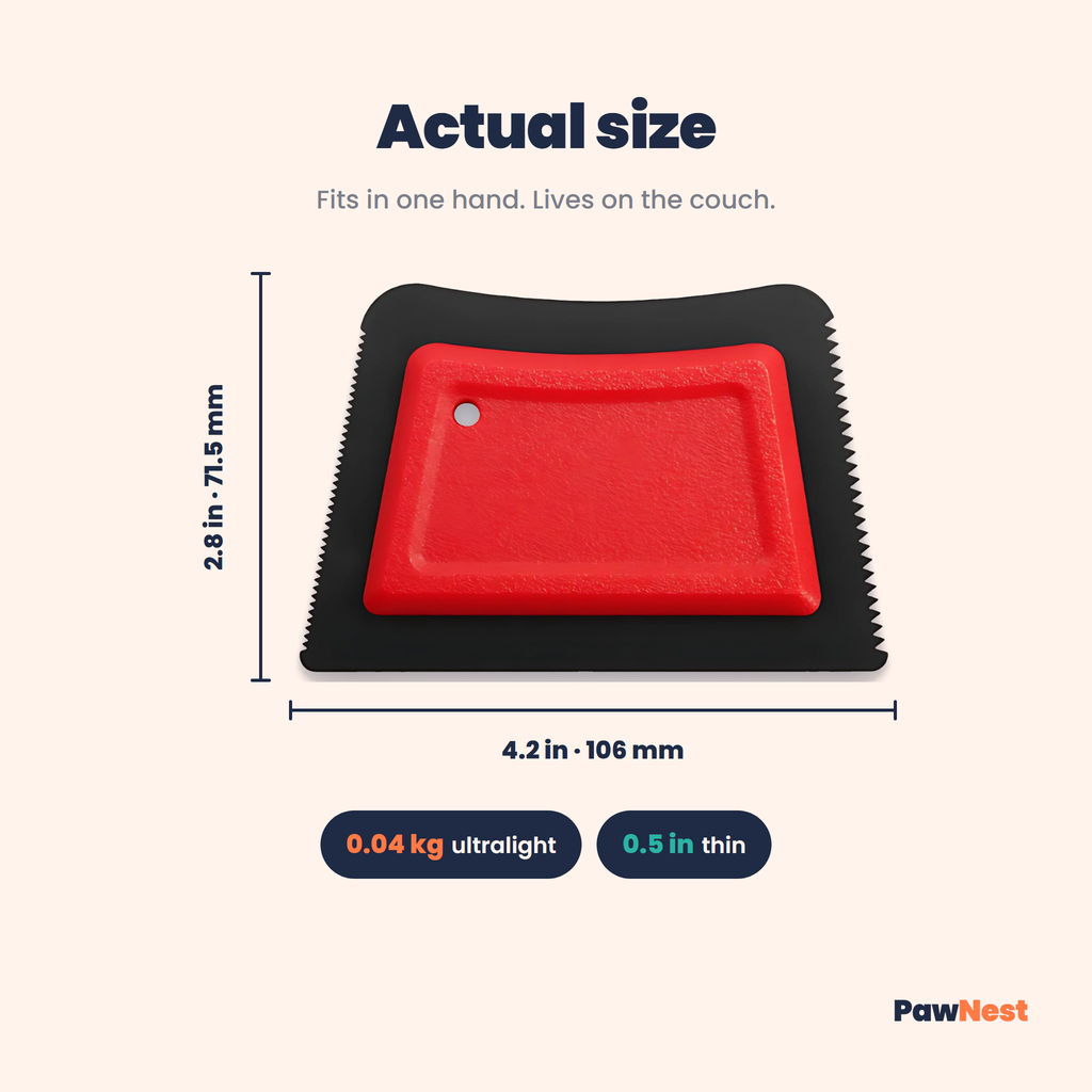 Size chart: 4.2 by 2.8 inches, 106 by 71.5 mm, 0.5 inch thick, 0.04 kg