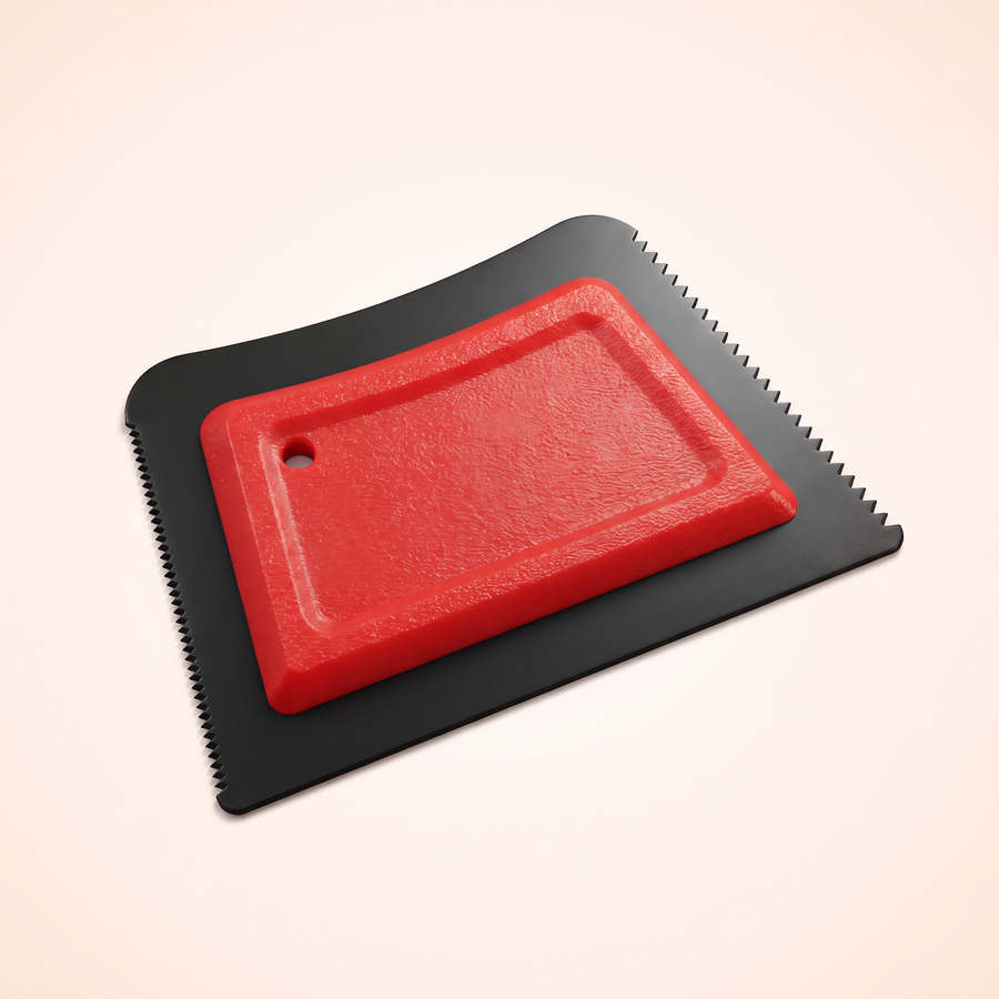 Reusable pet hair remover, red scraper with saw-tooth edge